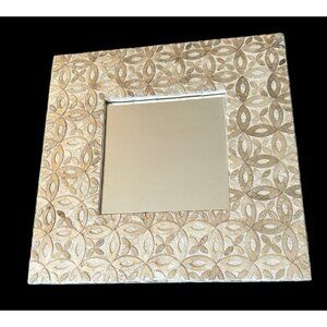 Vintage Mother of Pearl Abalone Shell Floral Design Wall Art Mirror 16" Square